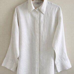 Stockholm Atelier 100% Linen White Button Shirt Relaxed Minimalist Blouse